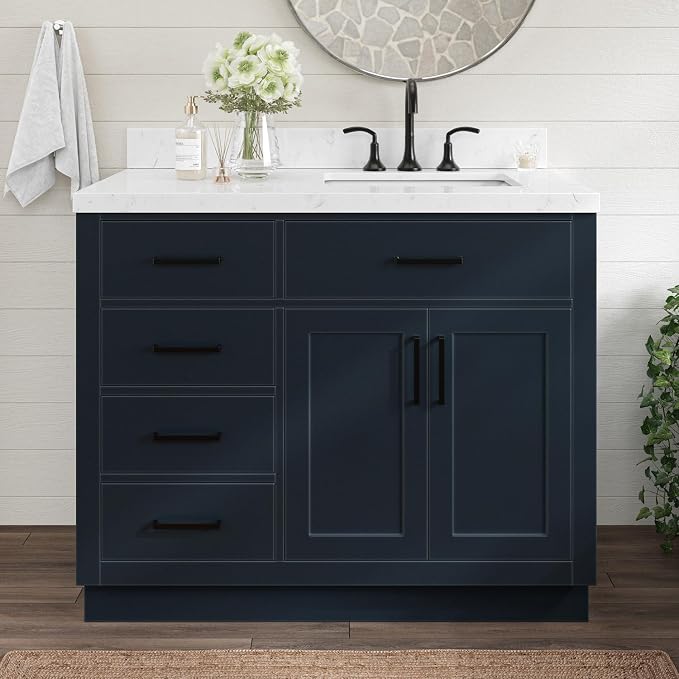 ARIEL Hepburn 42 Inch Single Sink Bathroom Vanity in Midnight Blue, 1.5" Edge by Ariel