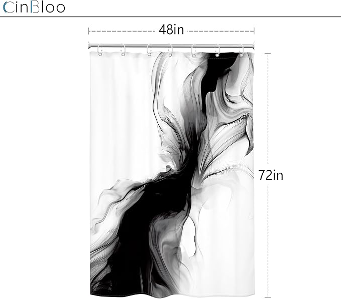 Cinbloo Small Stall RV Black and White Shower Curtain 48Wx72H Abstract Marble - Image 5