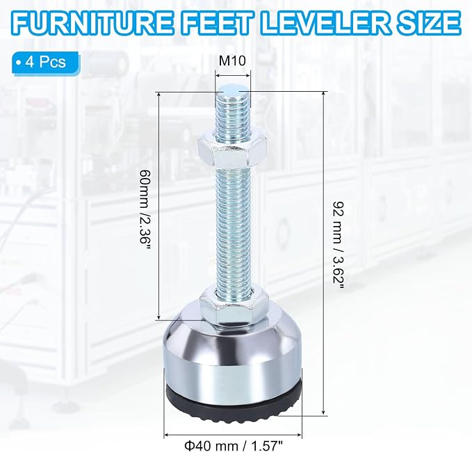 PATIKIL Furniture Leveling Feet 1.6" Dia Base M10 Thread - Image 2