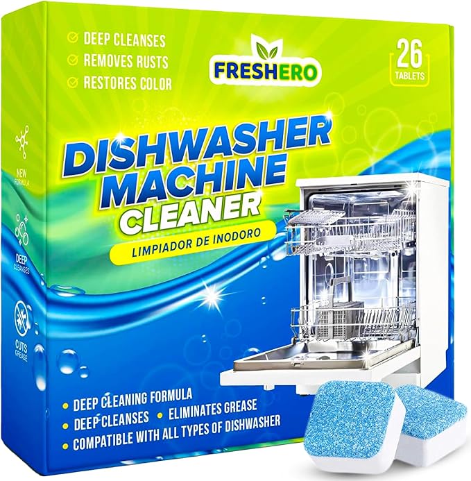 Dishwasher Cleaner and Deodorizer Tablets 26-Pack, Deep Cleaning Descaler by Freshero