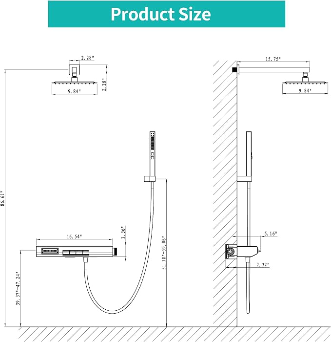 Brushed Gold Rain Shower System Combo: 10" Wall-Mounted Shower Fixtures - Image 7