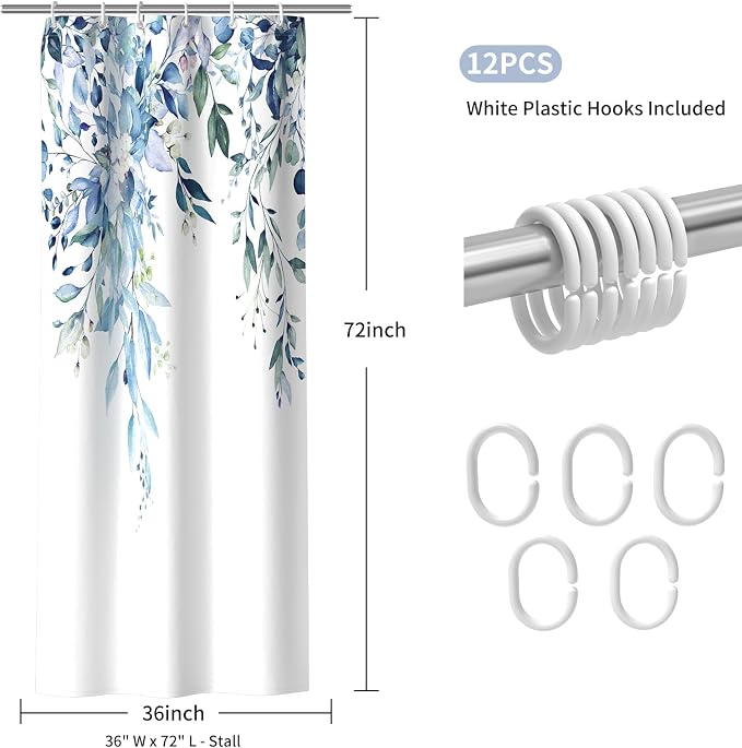 Colorful Star Blue Eucalyptus Waterproof Shower Curtain Set - Image 7