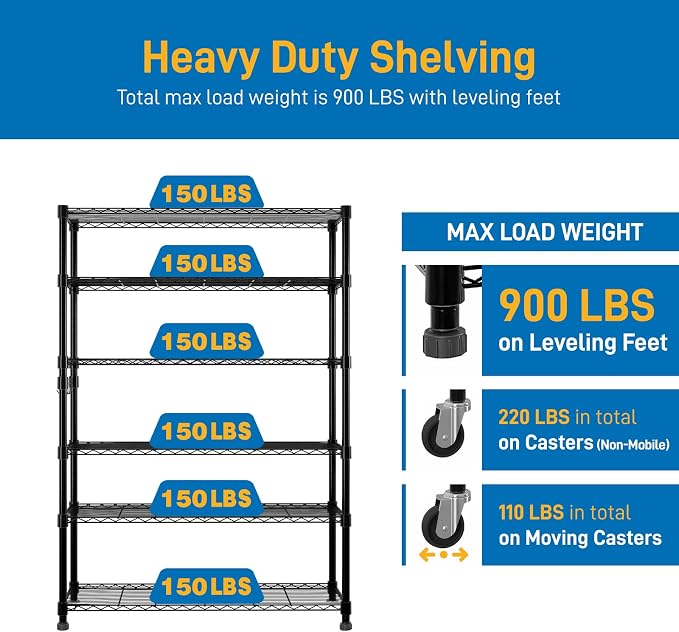 6 Tier Storage Racks Shelving, Heavy Steel Pantry Shelves, Adjustable Wire - Image 7