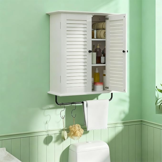 White Wall Mounted Cabinet, Over the Toilet Storage Cabinet, Wooden Wall Cabinet - Image 9