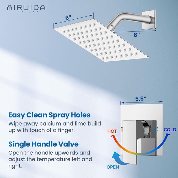 Airuida Shower Faucet Set Bathroom Rain Shower System SUS304 Stainless Steel - Image 3