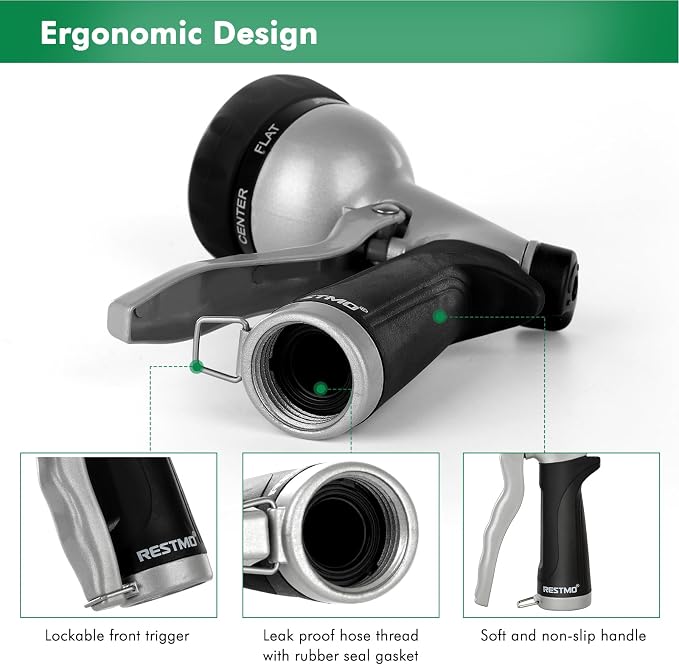 RESTMO Garden Hose Nozzle, Heavy Duty Metal Water Nozzle - Image 5