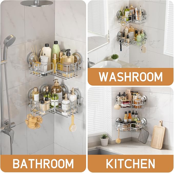 LEVERLOC 2 Pack Corner-adaptive Suction Cup Shower Caddies, Drill-Free Wall - Image 5
