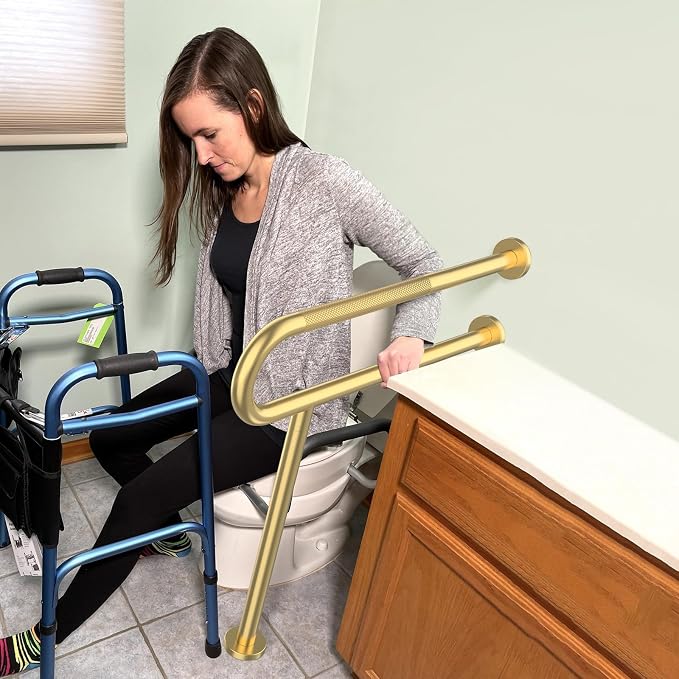 Toilet Support Rail 31.3X 31.5 Inch, Munzong Anti-Slip Gold Handicap Grab Bar - Image 6