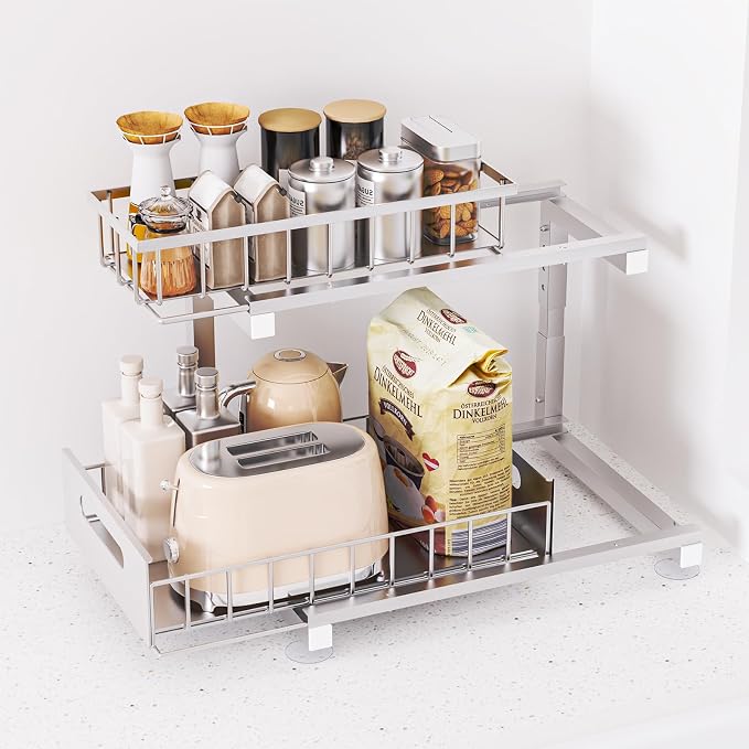 2 Pack Under Sink Organizer, Heavy Duty Meta Slide Out Sink Shelf Organizer - Image 7