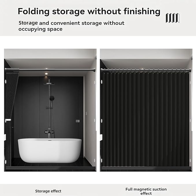Bathroom Magnetic Folding Shower Curtain, Accordion-Style Shower Curtain - Image 5