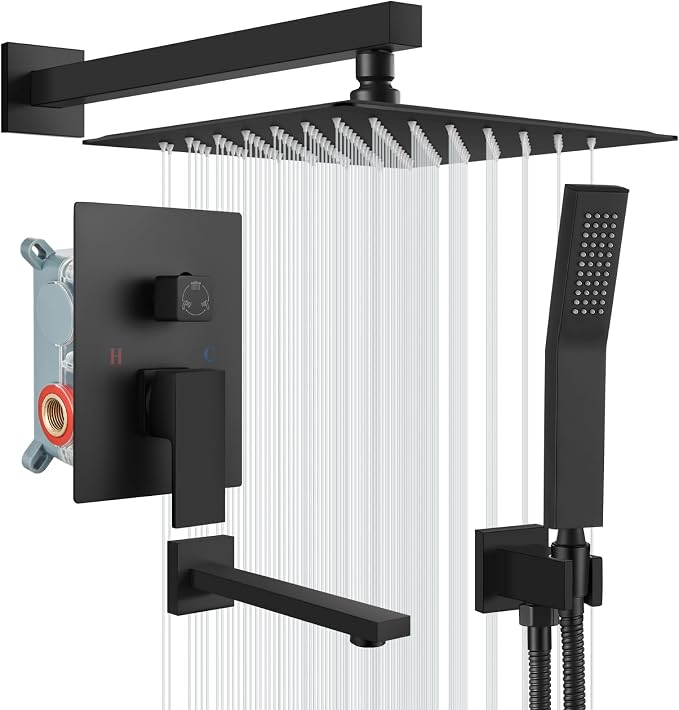 gotonovo Shower System with Tub Spout Wall Mounted Rain Shower Head and Handle by HOME