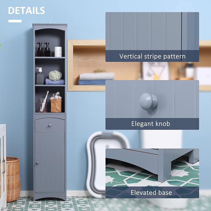 HOMCOM Bathroom Storage Cabinet, Free Standing Bathroom Storage Unit, Tall - Image 5