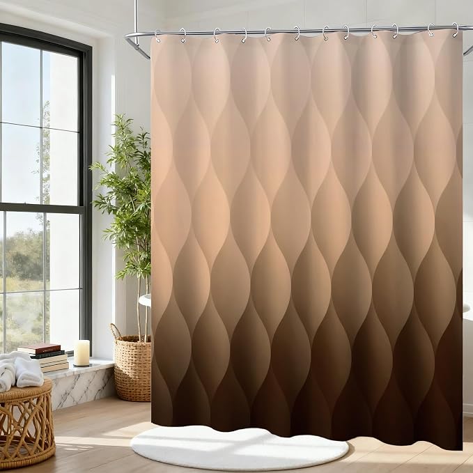 Brown Ombre Shower Curtain, Modern Geometric Shower Curtain Set, Washable - Image 6
