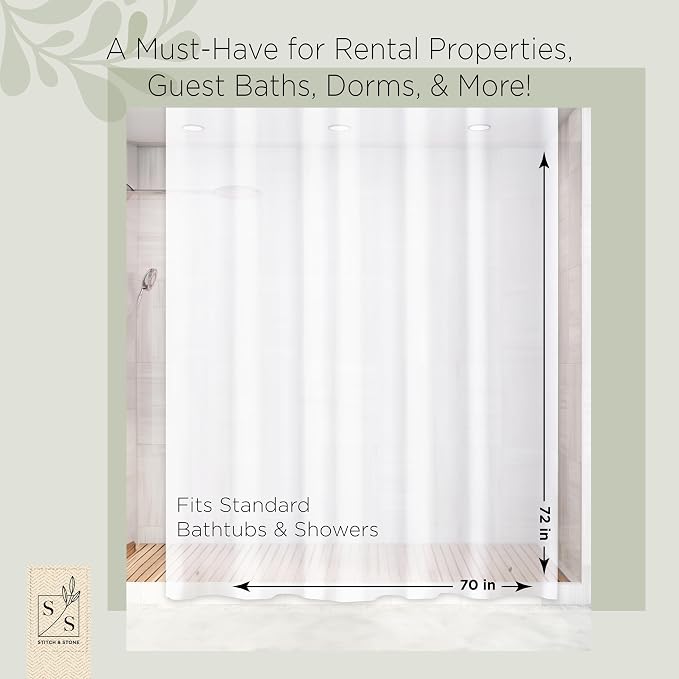 Stitch & Stone Shower Curtain Liner, Premium Extra Lightweight Durable - Image 2