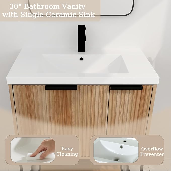 30 inch Bathroom Vanity with Resin Sink, Single Sink Modern Mid Century - Image 6