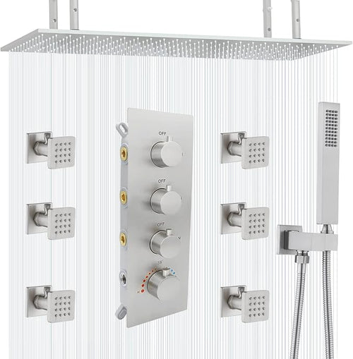 16X32 Inch Ceiling Mount Large Rainfall Shower System Thermostatic Multi Jet by Backnets