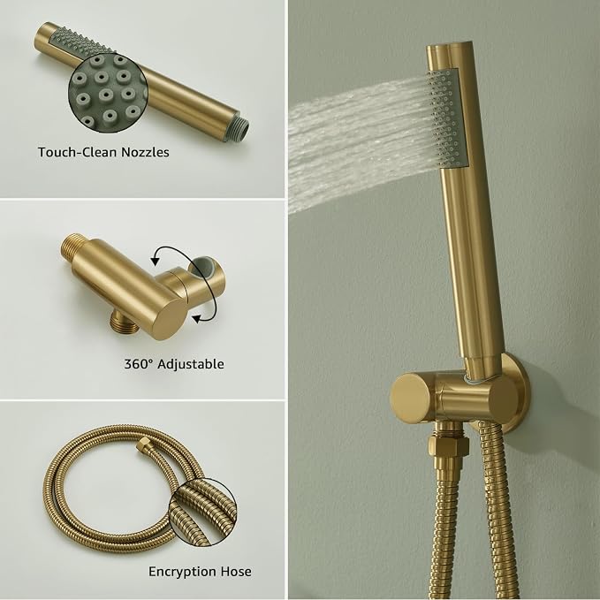Iriber Brushed Gold Shower System Wall Mounted Shower Faucet Mixer Set - Image 5