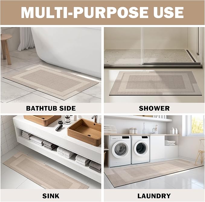 Extra Long Non Slip Bathroom Runner Bath Mat, Rubber Backing Ultra Thin Bath - Image 8