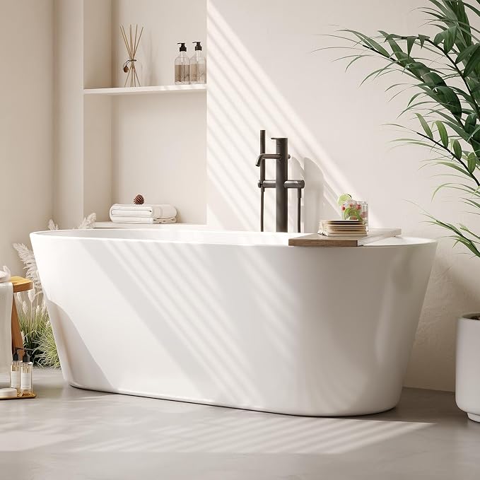 67 in Acrylic Freestanding Bathtub, Contemporary Stand Alone Tub, Glossy White by GarveeTech
