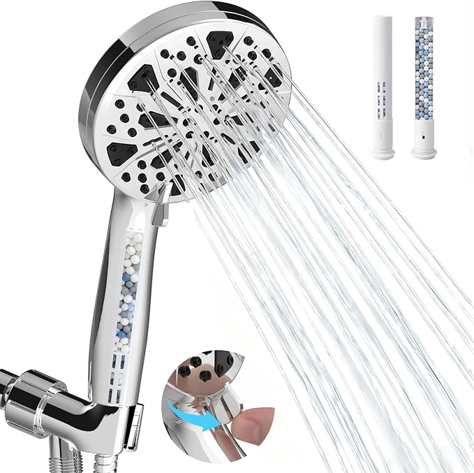 High Pressure Handheld Shower Head, Hard Water Filter, Detachable Sprayer by Unknown