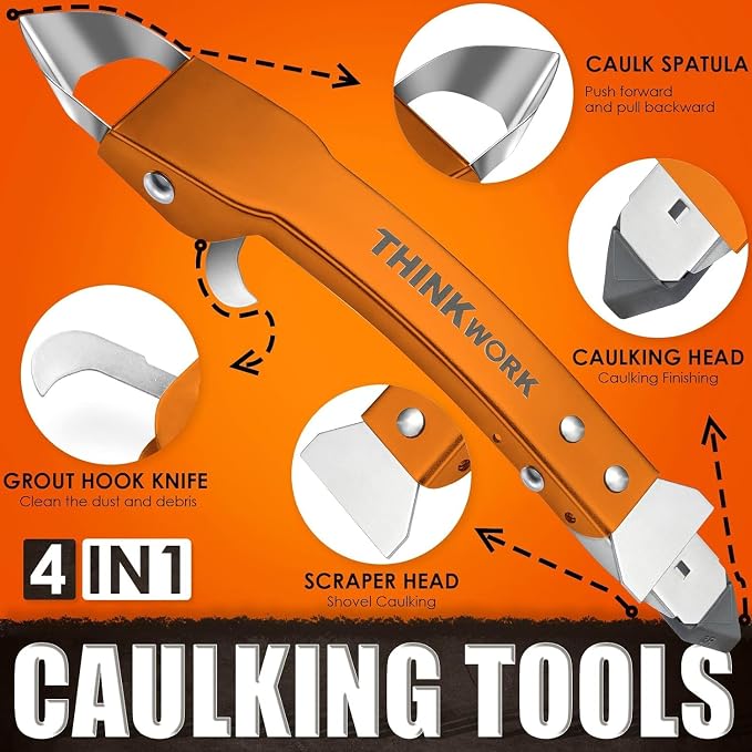 THINKWORK Caulking Tool Kit, 4 in 1 Caulk Remover Tool, Stainless Steel Caulk - Image 8