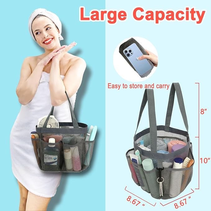 Mesh Shower Caddy Portable for College Dorm Room Essentials, 8-Pocket Large - Image 2