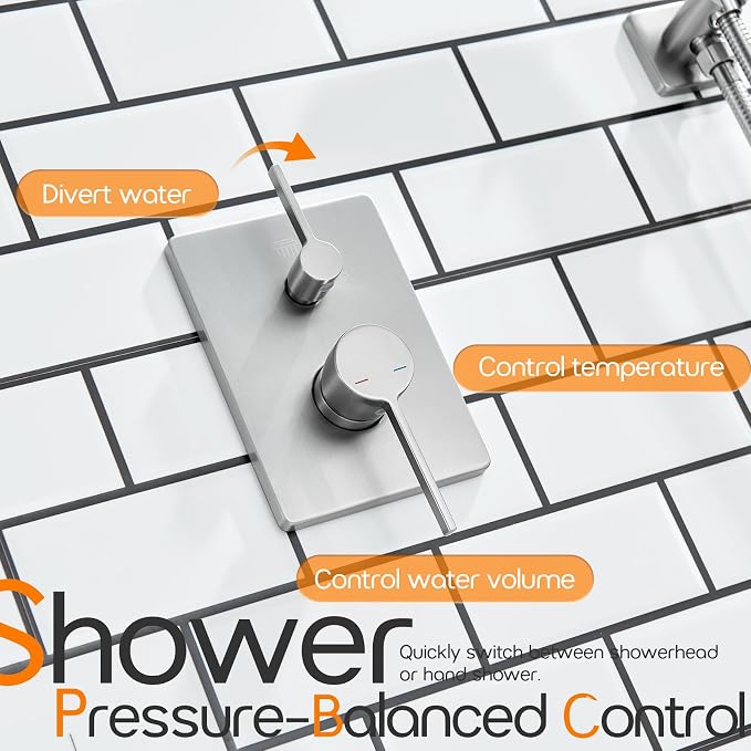 Shower Faucet Mixer Set Includes 10-Inch Rained Shower Head, 3-Setting Handheld - Image 5