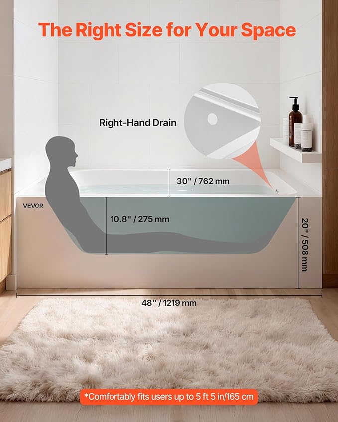 VEVOR Alcove Bathtub, Soaking Bath Tub - Image 2