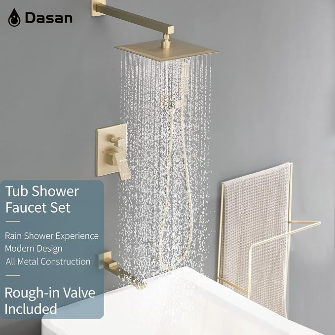 DASAN Tub Shower Faucets Sets Complete Brushed Gold Bathtub Shower System - Image 2