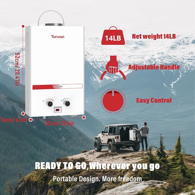 Tankless Water Heater 8L, 2.11GPM Portable Propane Camping Water Heater - Image 3