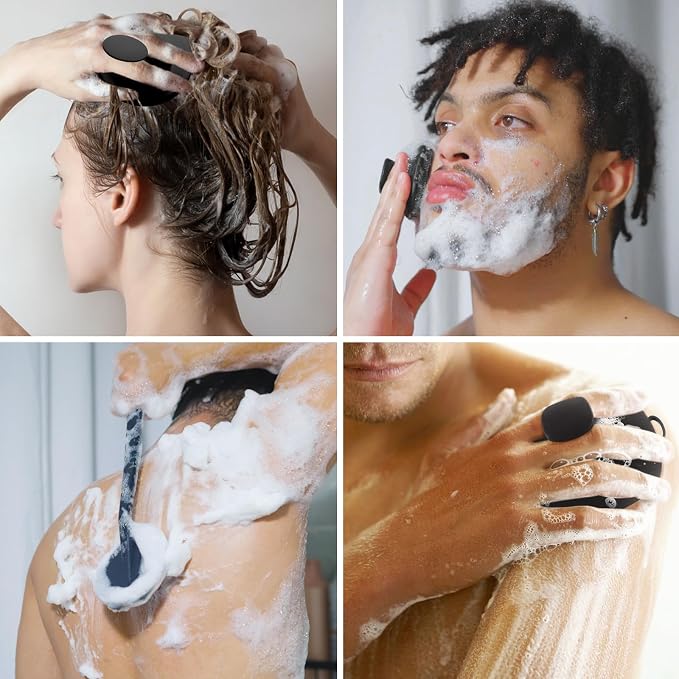 Silicone Body Scrubber Set, Includes Back & Body Scrubbers, Face Brush - Image 2