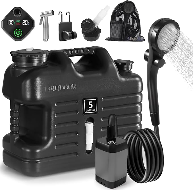 Portable Camping Shower with 5 Gallon Water Jug, 6000mAh Rechargeable Outdoor by DIGURY