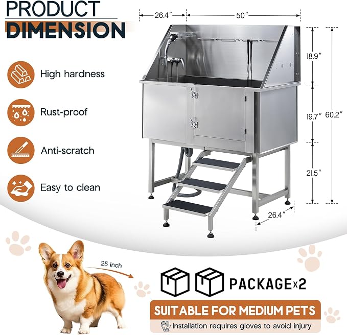 Albott 50 Inch Stainless Steel Dog Washing Station - Image 5