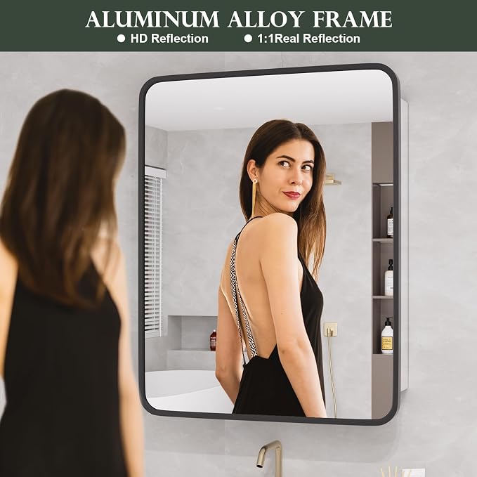WallBeyond Bathroom 22x28 Inch Black Recessed Medicine Cabinet - Image 7