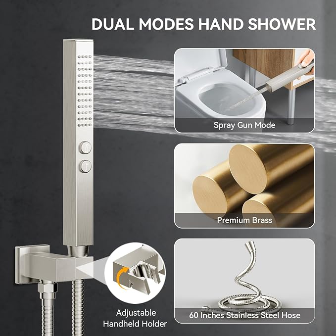 Shower Systems Brushed Nickel Shower Faucet Sets, Bostingner 4 Modes 10+6" - Image 5