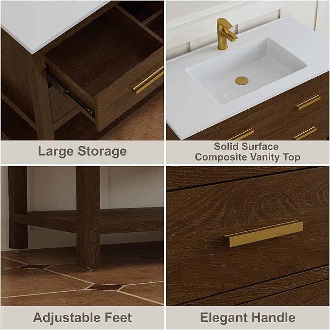 30 Inch Bathroom Vanity with Sink, Farmhouse Storage Cabinet with Drawers & - Image 4