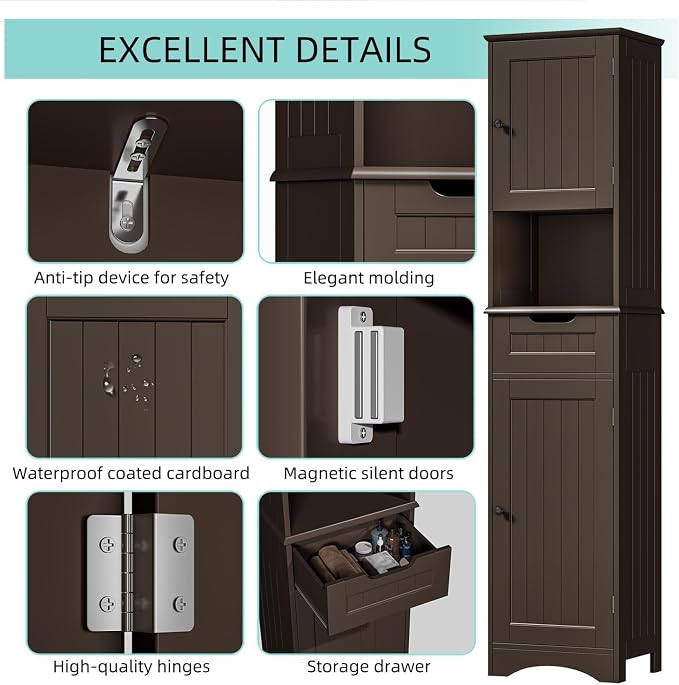 Bealife 67" H Tall Bathroom Storage Cabinet, Tall and Narrow Linen Storage - Image 7