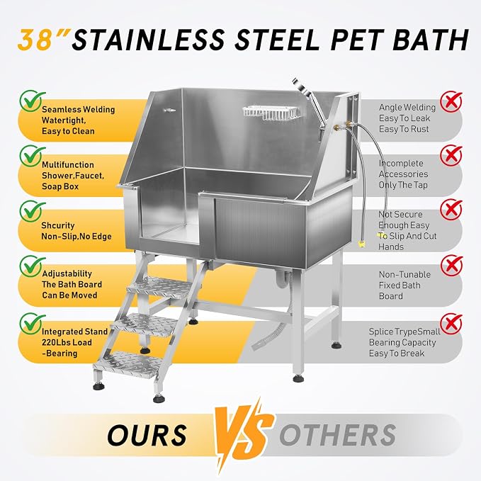 38'' Large Dog Bathtub Stainless Steel, Dog Washing Station, Pet Bathing - Image 5