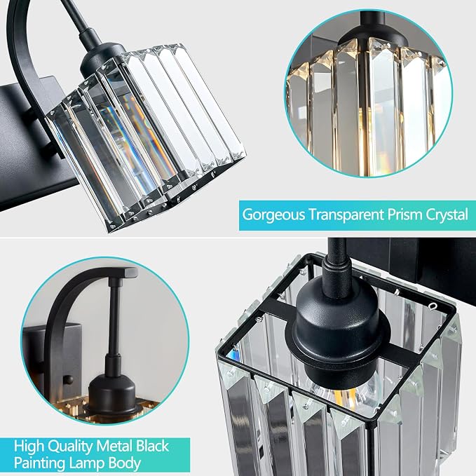 Crystal Vanity Lights 4-Light Black Bathroom Vanity Lights Modern Crystal - Image 5