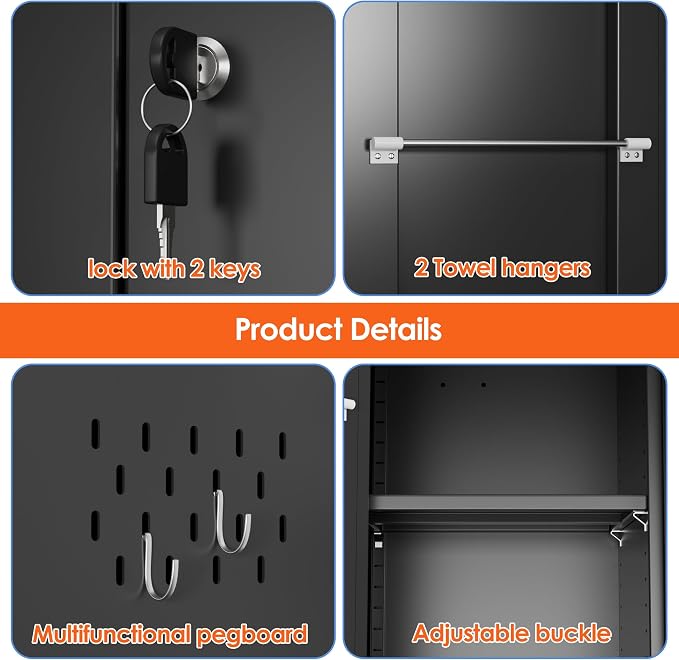 Aobabo Broom Closet Storage Cabinet, Lockable Garage Storage Cabinet - Image 4
