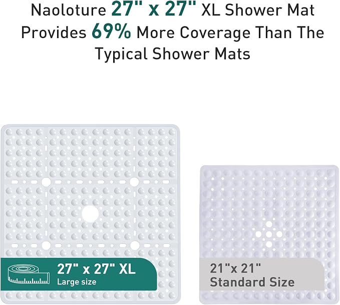 Large White Square Shower Mat Non Slip 27 x 27 Inch, Soft Bath Mat Bathtub Mat - Image 3