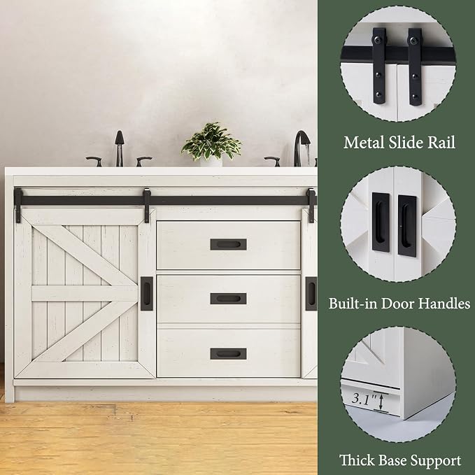 60" Farmhouse Sliding Barn Door Double Vanity - Image 5