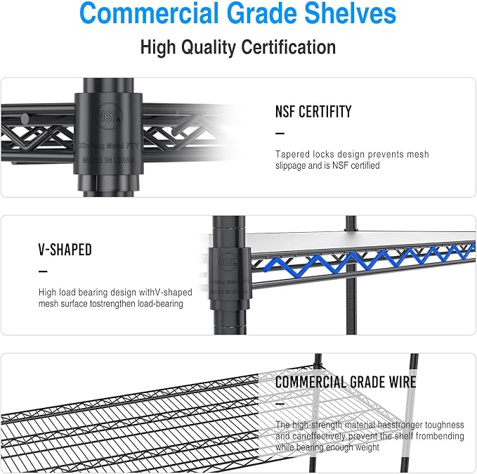 Wire Shelving Unit 5 Tier NSF Metal Shelf, 6000lbs Capacity Heavy Duty - Image 5