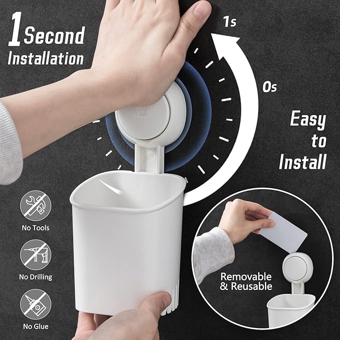 LEVERLOC Powerful Suction Cup Toothbrush Holder, Drill-Free Wall Shower Holder - Image 2