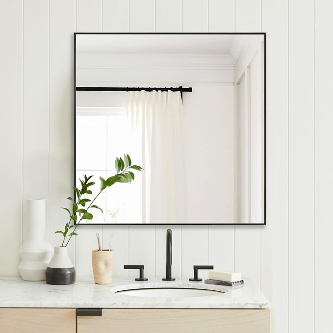 30x30 Inch Black Bathroom Mirror, Copper-Free Mirror, Aluminum Alloy Frame by LEDLUX