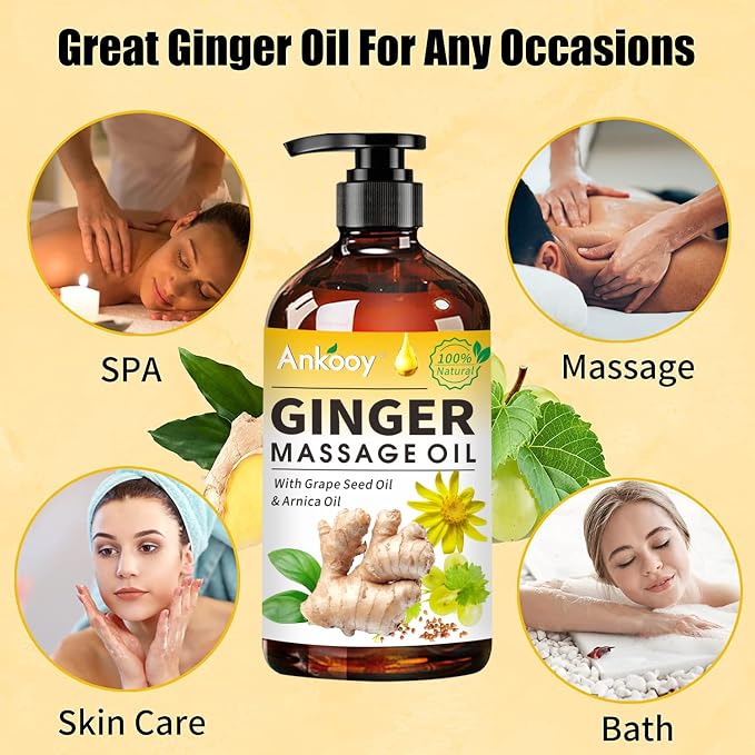 3 Pack Ginger Massage Oil with Arnica Oil, Vitamin E Oil and Grape Seed Oil - Image 3