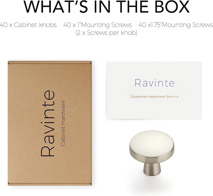 Ravinte 40 Pack Drawer Pulls 1-1/4 Inch Kitchen Cabinet Knobs Brushed Nickel - Image 7