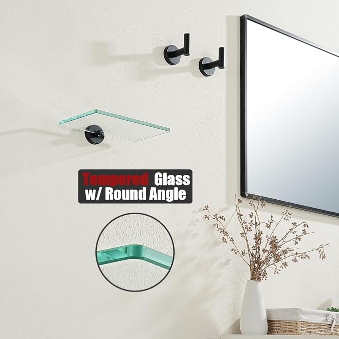 JQK Bathroom Glass Shelf Black, Tempered Glass Shower Storage 8 by 5 inches - Image 6