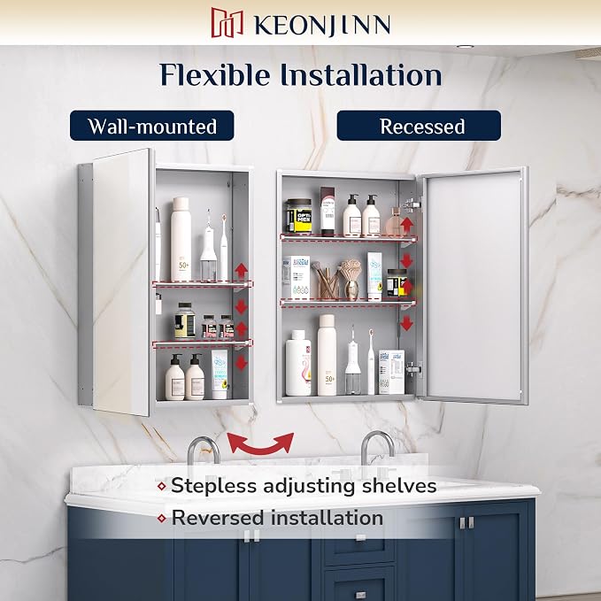 Keonjinn 24 x 32 Inch Silver Medicine Cabinet - Image 5
