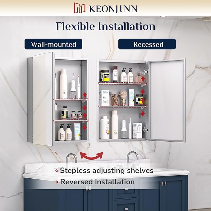 Keonjinn 60 x 32 Inch Medicine Cabinet, Assembly Required, Lightweight - Image 5